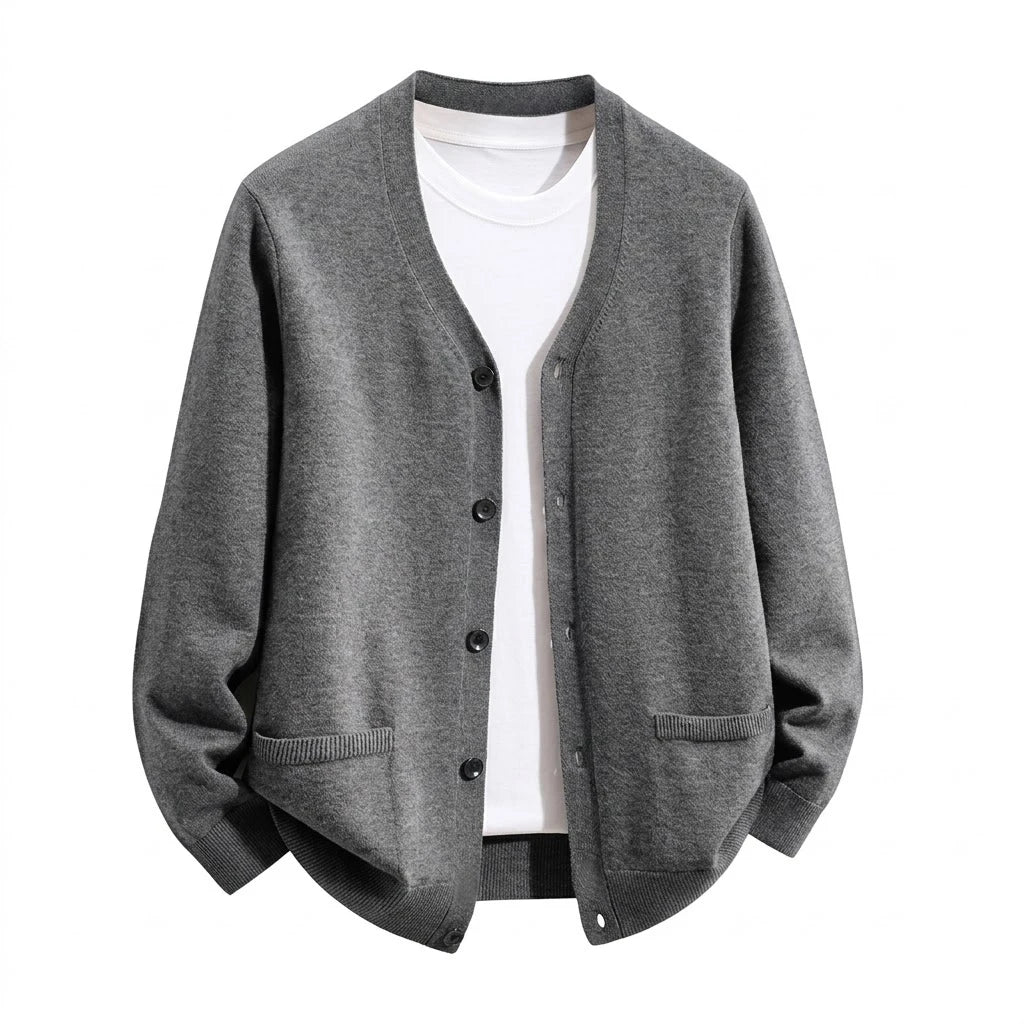 Cárdigan de Punto Cuello Pico – Gris oscuro